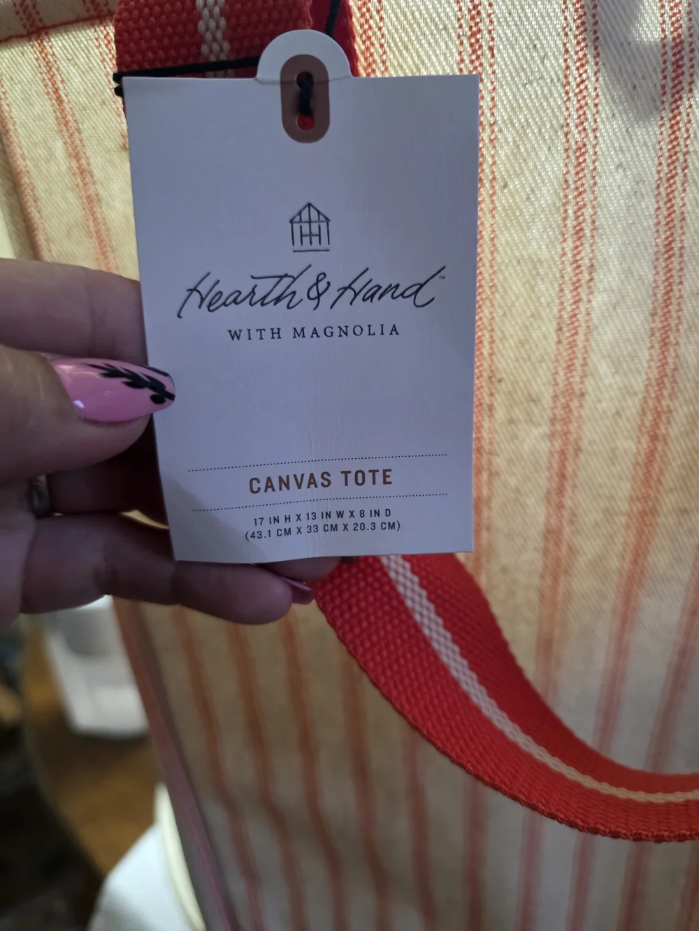 Hearth & Hand Cream Canvas Tote with Red Striped Handles
